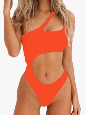 NWOT Orange One Shoulder One Piece Swimsuit Size Large